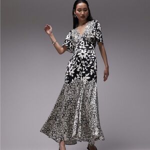 Topshop Monochrome Floral Maxi Dress